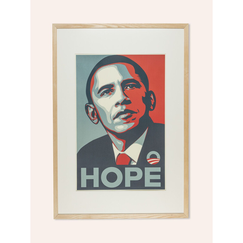 Cartel electoral vintage con marco de madera de fresno hecho a mano de Barack Obama, 2008