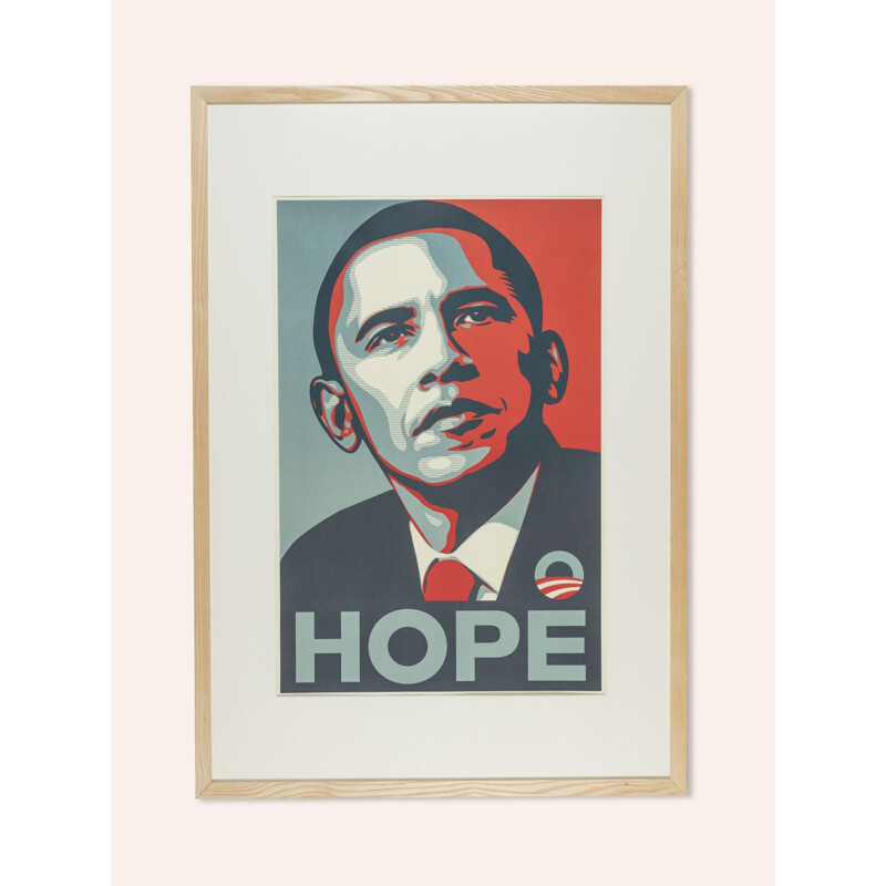 Poster elettorale d'epoca con cornice in legno di frassino fatta a mano di Barack Obama, 2008