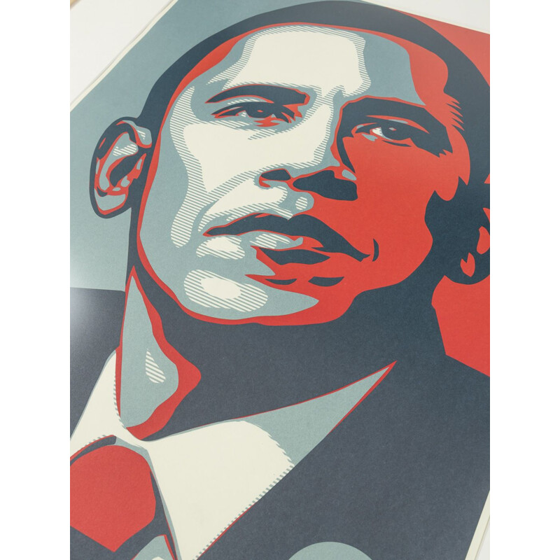 Cartaz eleitoral Vintage com moldura de madeira de cinza feita à mão de Barack Obama, 2008