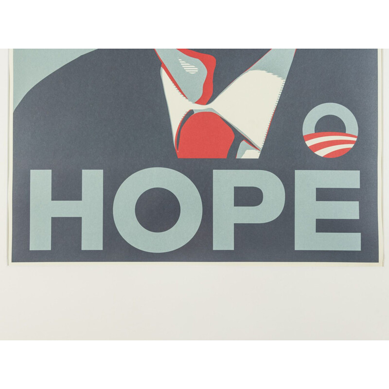 Vintage election poster with handmade ash wood frame of Barack Obama, 2008