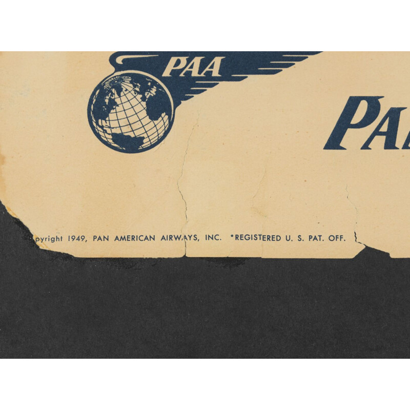 Cartel de viaje vintage "París" enmarcado en madera de Pan Am Airways, 1949