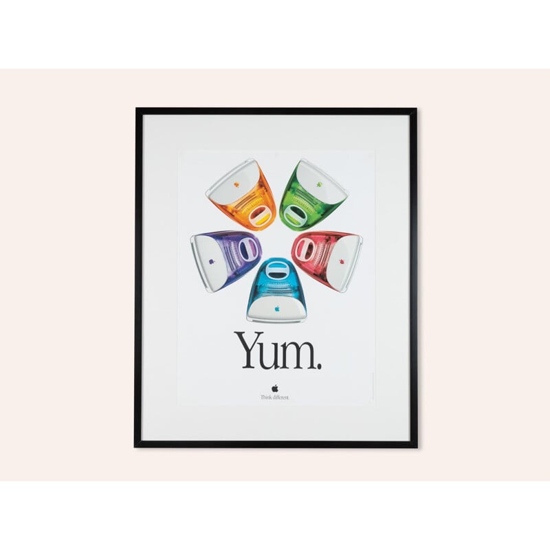 Poster vintage "Apple" in cornice di legno di Yum, 1999