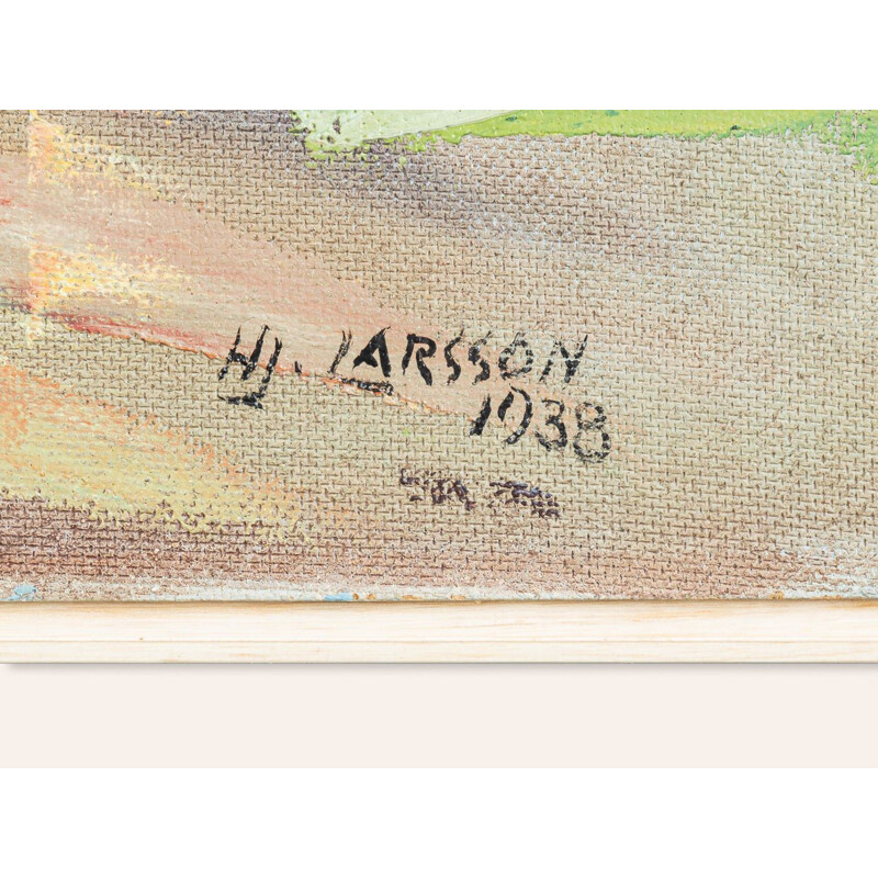Cuadro vintage "Paseo por el bosque" marco flotante en madera de fresno por Hjalmar Larsson, 1938