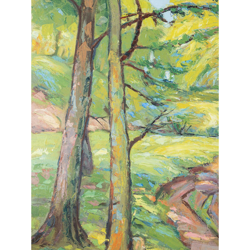 Vintage schilderij "Woodland Walk" drijvende lijst in essenhout door Hjalmar Larsson, 1938