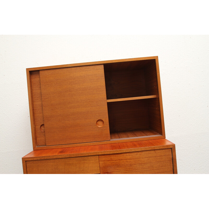 High cabinet in teak with drawers and sliding doors - 1960s