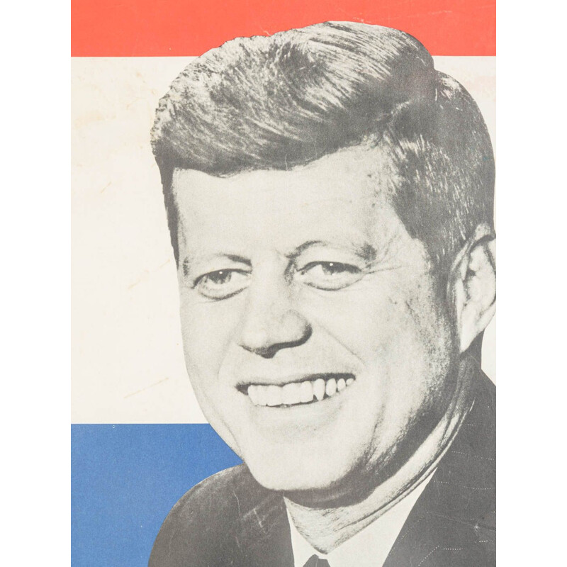 Affiche de campagne vintage dans un cadre artisanal en bois de John F. Kennedy, 1960