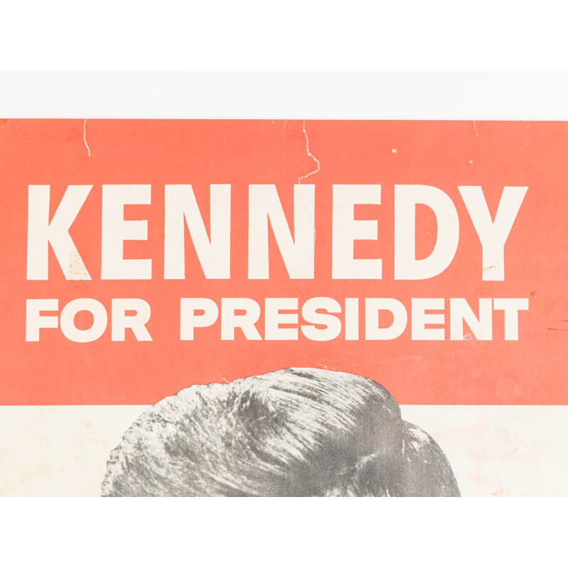 Affiche de campagne vintage dans un cadre artisanal en bois de John F. Kennedy, 1960