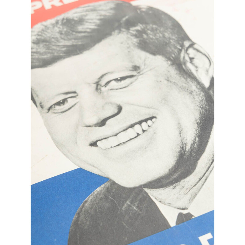 Cartel de campaña vintage en un marco de madera artesanal de John F. Kennedy, 1960