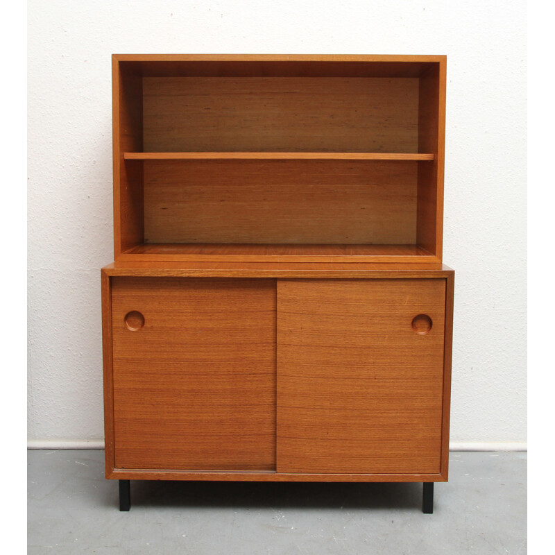 Mid-century high cabinet in teak with sliding doors - 1960s