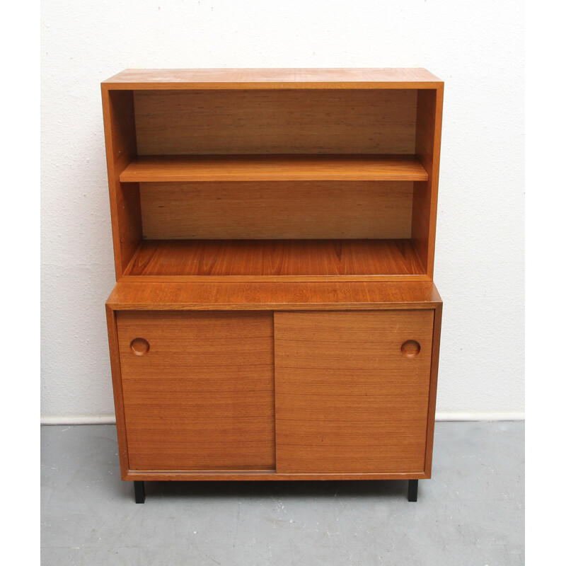 Mid-century high cabinet in teak with sliding doors - 1960s