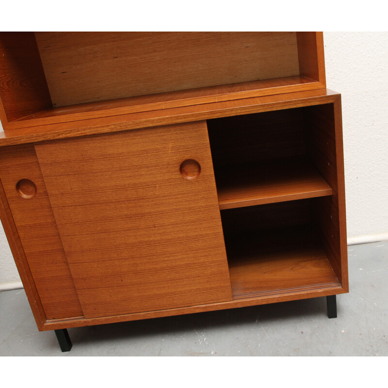 Mid-century high cabinet in teak with sliding doors - 1960s