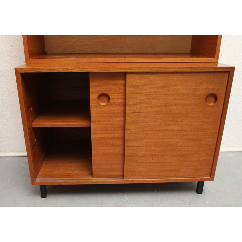 Mid-century high cabinet in teak with sliding doors - 1960s