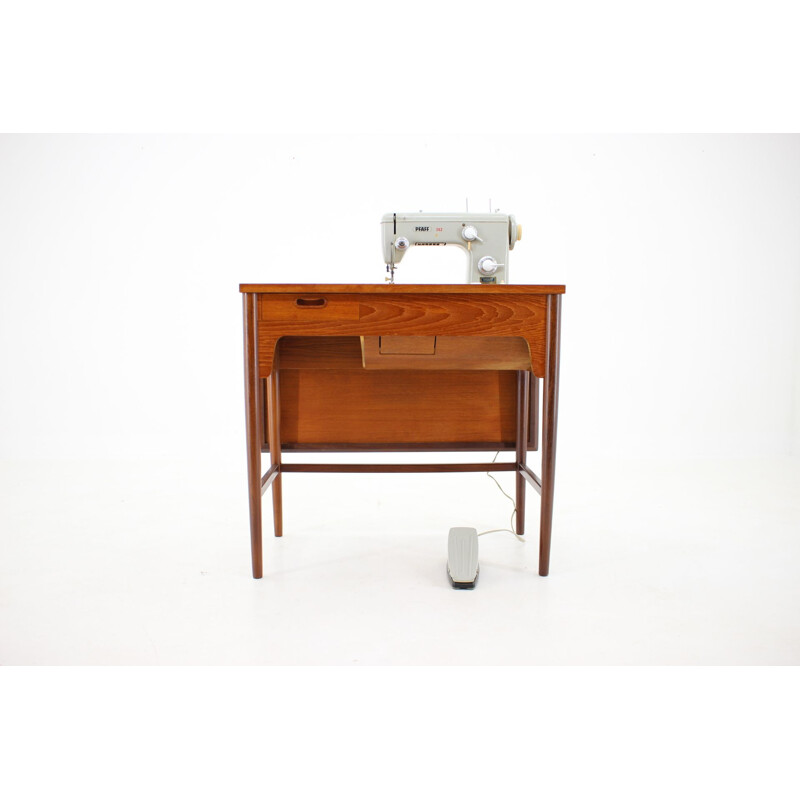 Vintage teak sewing table with built in sewing machine, Denmark 1960s