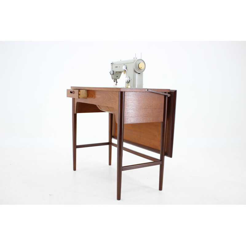 Vintage teak sewing table with built in sewing machine, Denmark 1960s