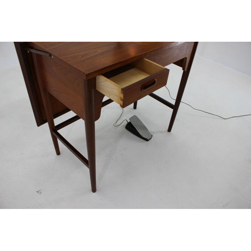 Vintage teak sewing table with built in sewing machine, Denmark 1960s