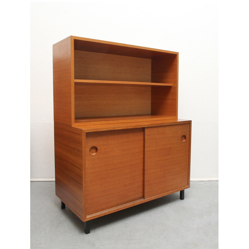 Mid-century high cabinet in teak with sliding doors - 1960s