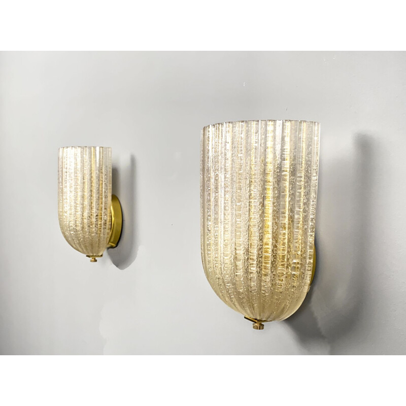 Pair of vintage wall lamp by Barovier and Toso for Murano, Italy 1970