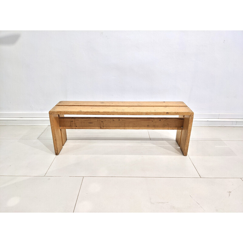 Vintage bench in pine wood for Les Arcs