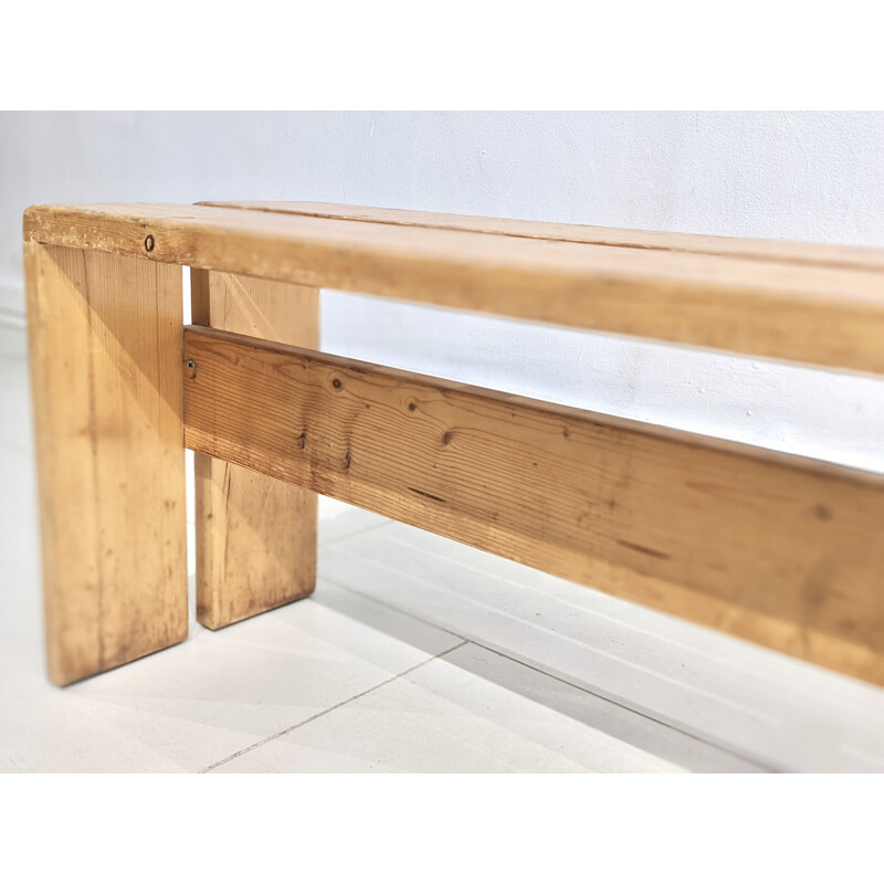 Vintage bench in pine wood for Les Arcs