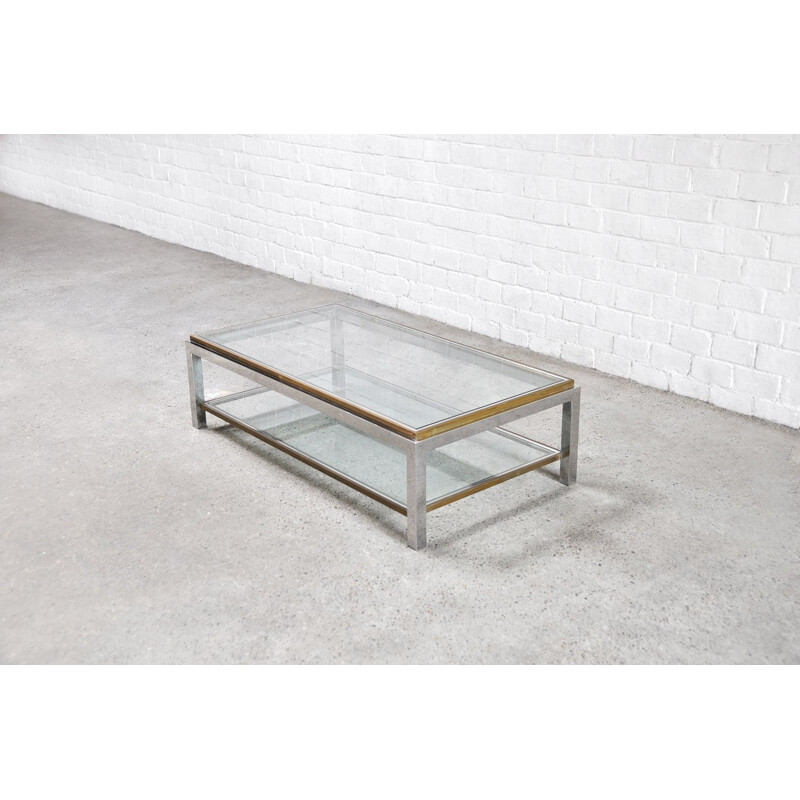 Vintage glass and brass coffee table, Italy 1970