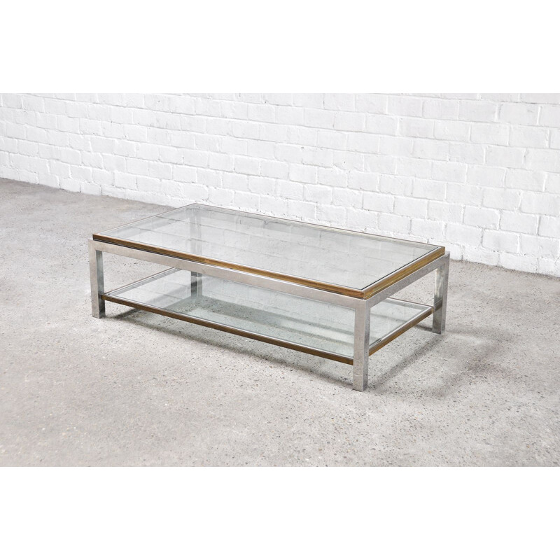 Vintage glass and brass coffee table, Italy 1970