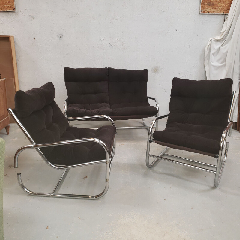 Vintage-Lounge-Set aus verchromtem Rohr, 1970