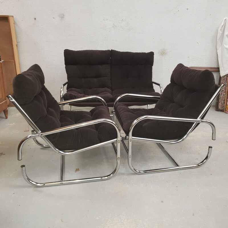 Vintage-Lounge-Set aus verchromtem Rohr, 1970