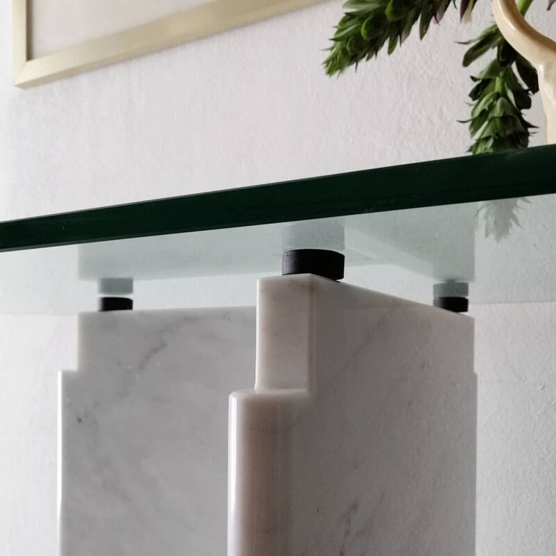 Vintage Carrara marble and thick glass console, 1980s