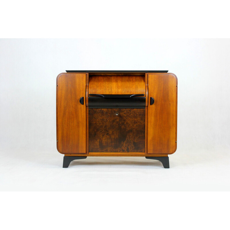 Vintage walnut record cabinet by J. Halabala for Supraphon, 1958