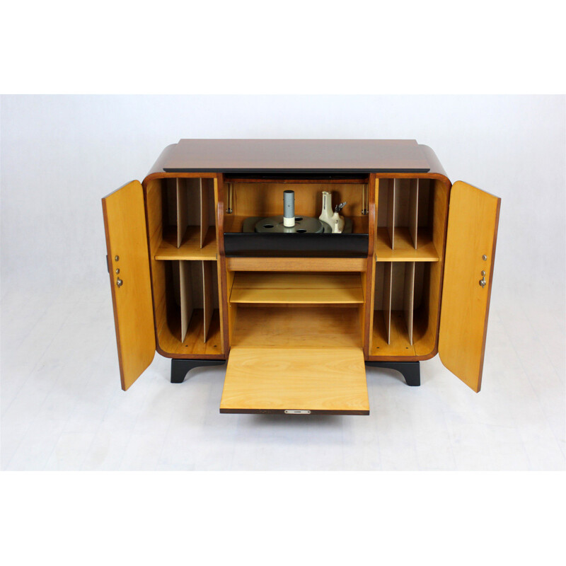 Vintage walnut record cabinet by J. Halabala for Supraphon, 1958