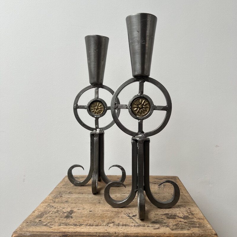 Pair of Swedish vintage crude candlesticks