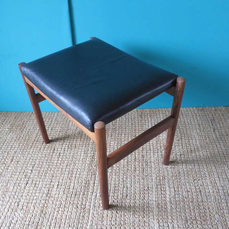 Vintage Danish ottoman in rosewood and leather - 1960s