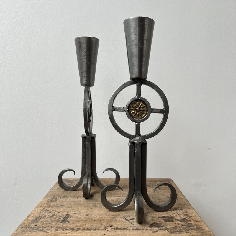 Pair of Swedish vintage crude candlesticks