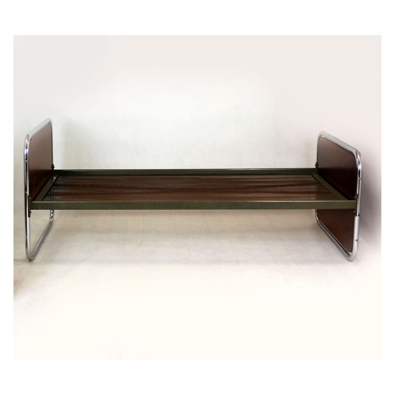 Pair of vintage Bauhaus tubular steel beds, Czechoslovakia 1940s