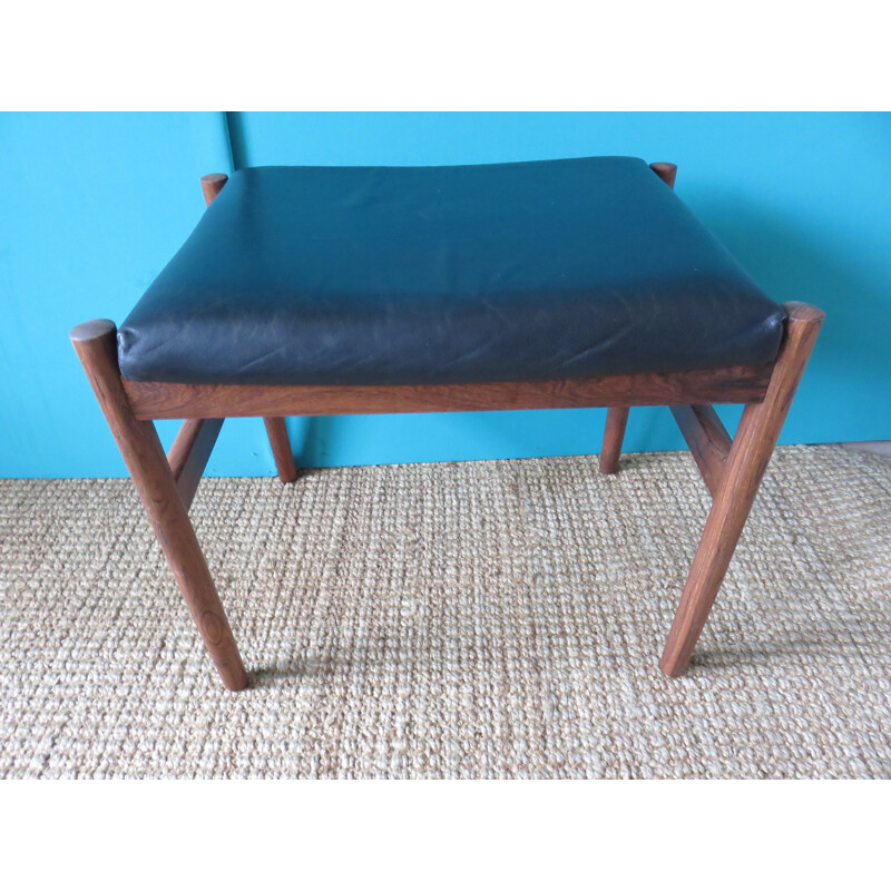 Vintage Danish ottoman in rosewood and leather - 1960s