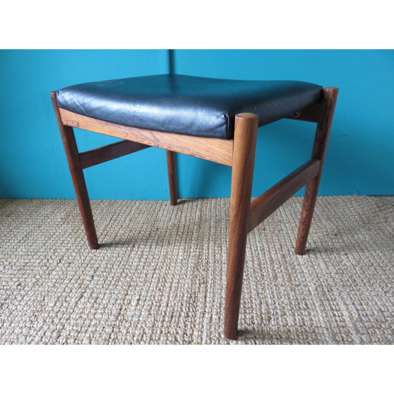 Vintage Danish ottoman in rosewood and leather - 1960s