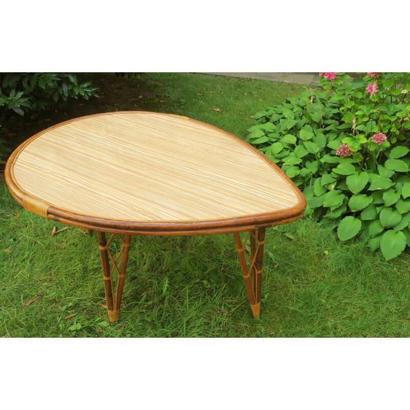 Vintage bamboe bladvormige tuintafel, 1960