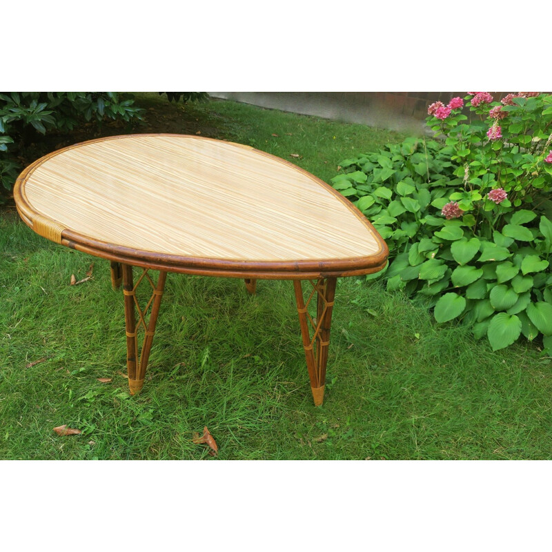 Table de jardin vintage en bambou en forme de feuille, 1960