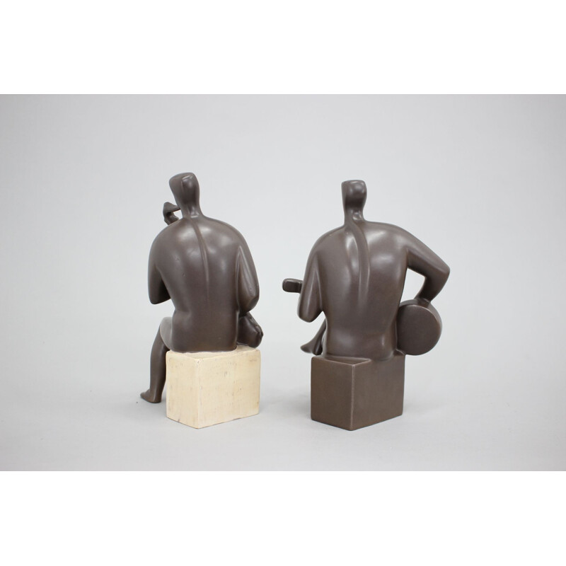 Pair of vintage ceramic figurines representing musicians, Czechoslovakia 1970