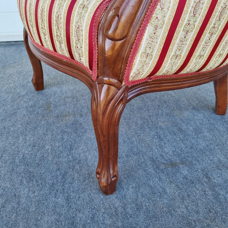 Vintage burgundy striped armchair by Ital Salotti, Italy 1980