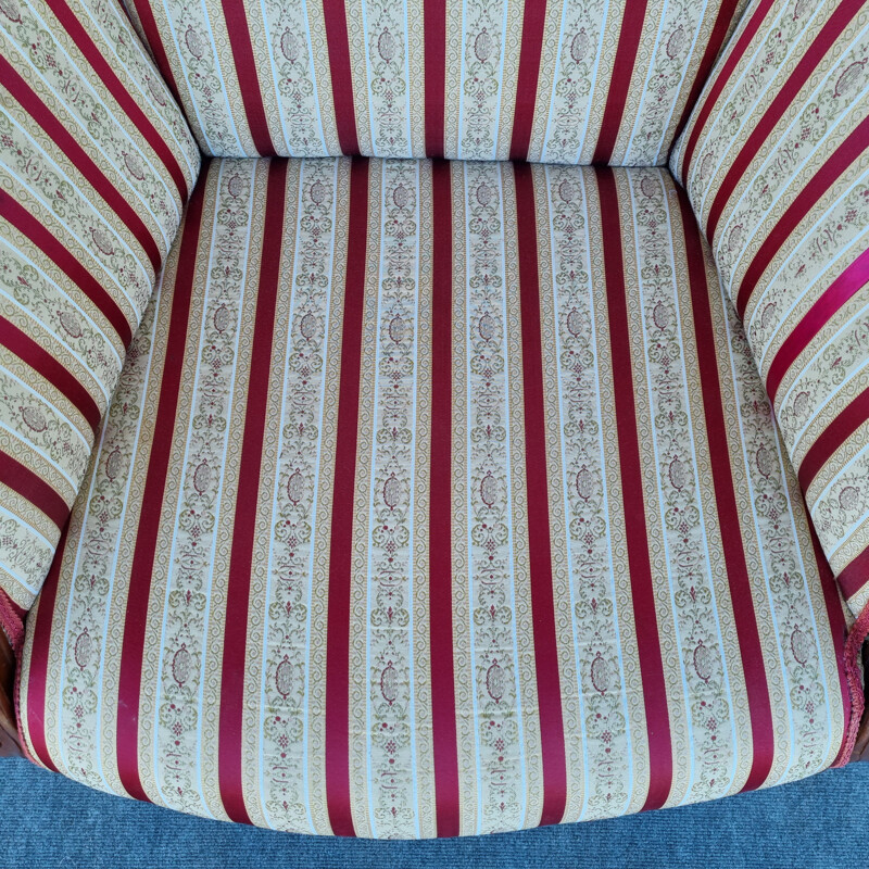 Vintage bordeauxrode gestreepte fauteuil van Ital Salotti, Italië 1980