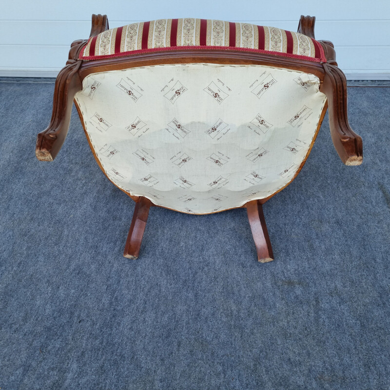 Vintage burgundy striped armchair by Ital Salotti, Italy 1980