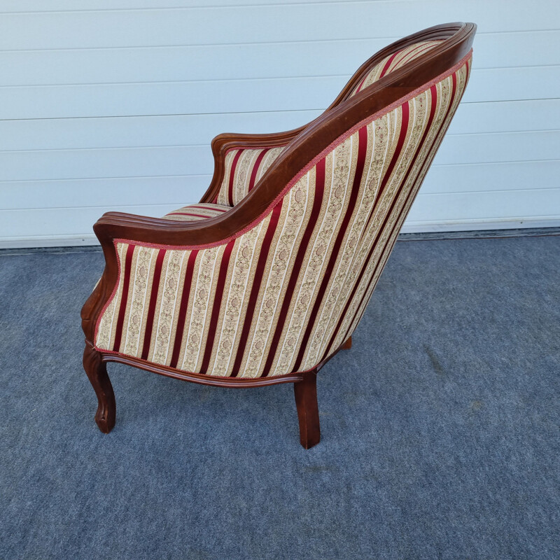 Fauteuil vintage rayures bordeaux par Ital Salotti, Italie 1980