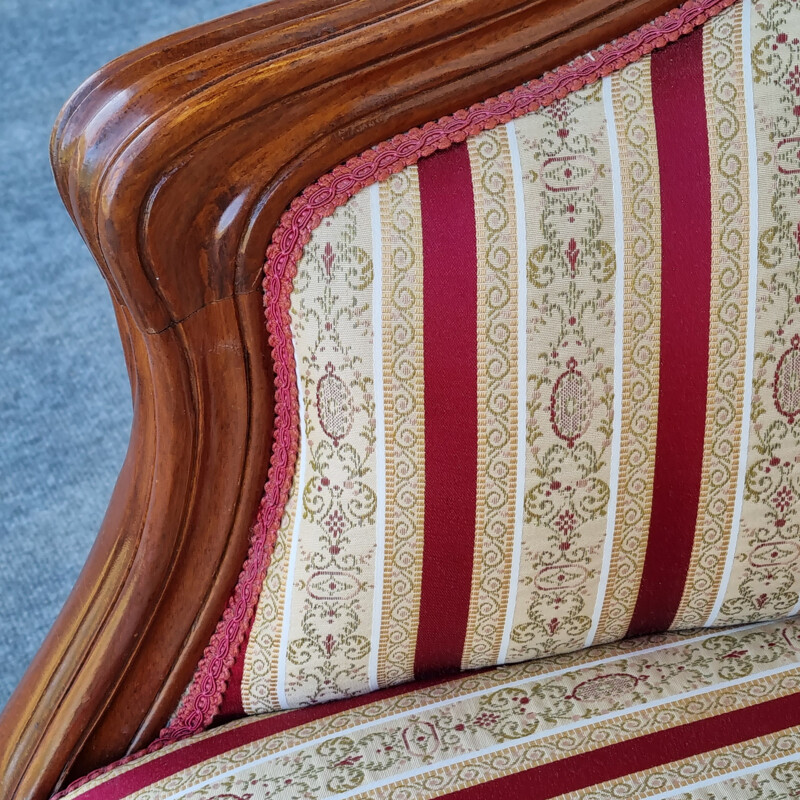 Vintage burgundy striped armchair by Ital Salotti, Italy 1980