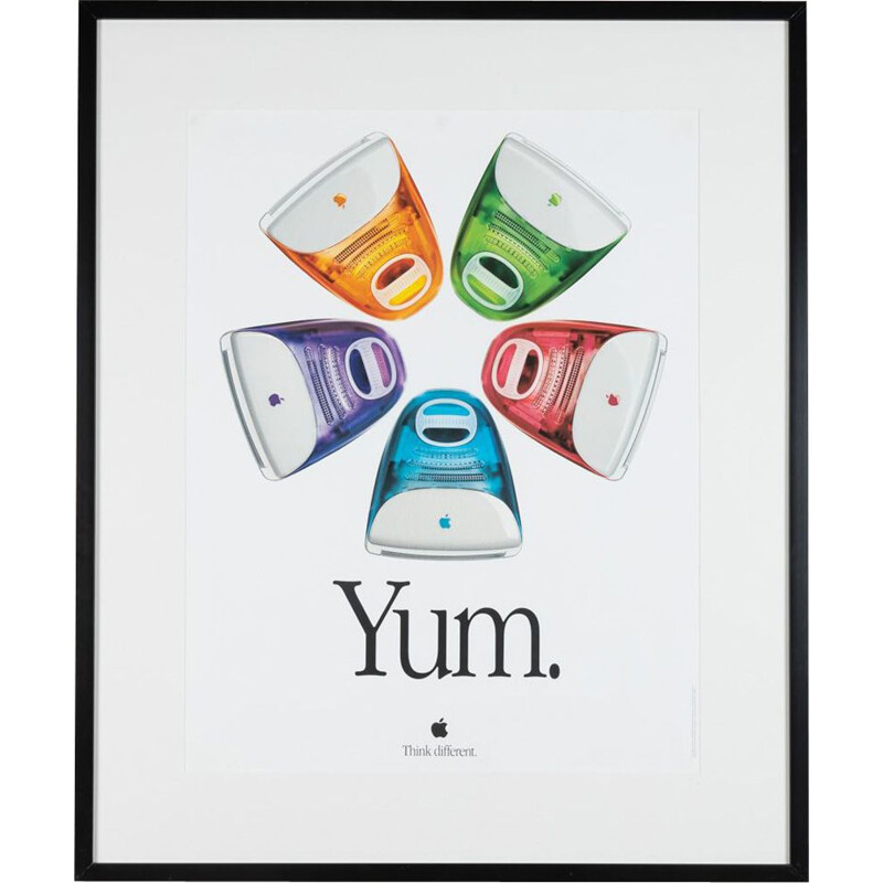 Vintage "Apple" advertising poster in a wooden frame by Yum, 1999