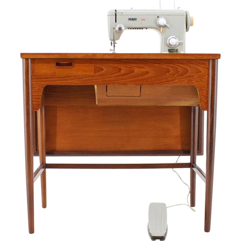 Vintage teak sewing table with built in sewing machine, Denmark 1960s