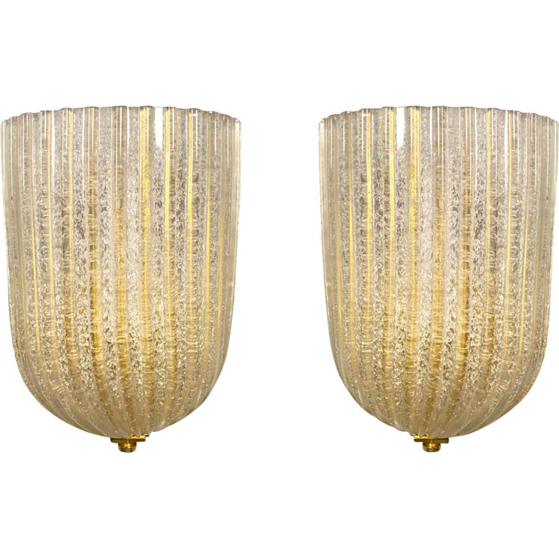 Pair of vintage wall lamp by Barovier and Toso for Murano, Italy 1970