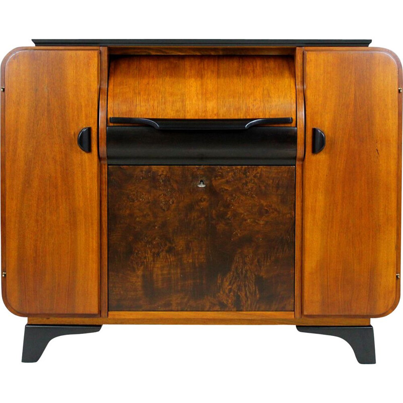 Vintage walnut record cabinet by J. Halabala for Supraphon, 1958