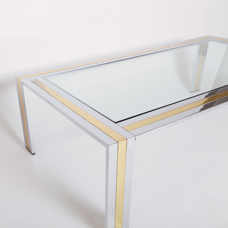 Rectangular coffee table in brass and glass, Romeo REGA - 1970s