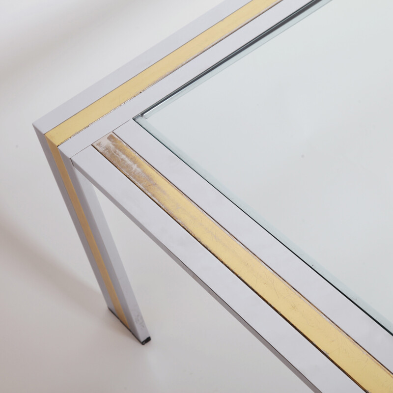 Table basse rectangulaire en verre et laiton, Romeo REGA - 1970
